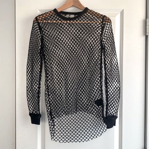 H&M Tops - H&M DiVIDED black mesh long sleeve stretch top sz XS Emo Romantic Goth Punk